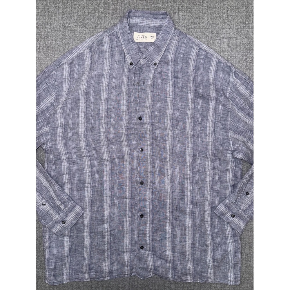 Abercrombie & Fitch XXXLT Tall Mens Blue Linen Blend Striped Button Down Shirt